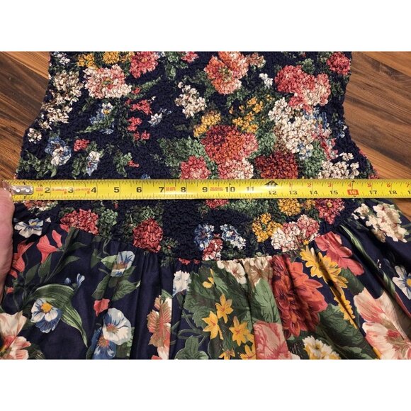 Phoebe VTG Floral Maxi Dress 14 USA Made Navy Cottagecore Drop Waist Textured - Picture 12 of 15